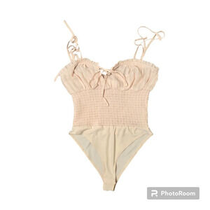 Forever 21 Beige (Champagne) Woven Smocked Bodysuit